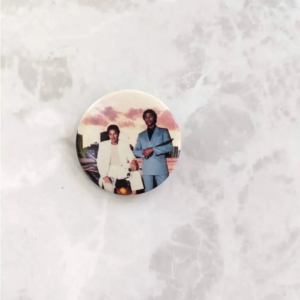 Vintage 1984 Miami Vice button pin, collectible, memorabilia